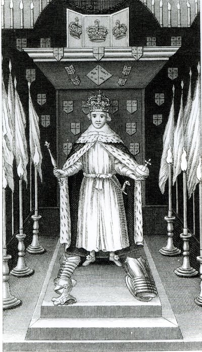 Oliver Cromwell (1599-1658) stående i staten; af English School